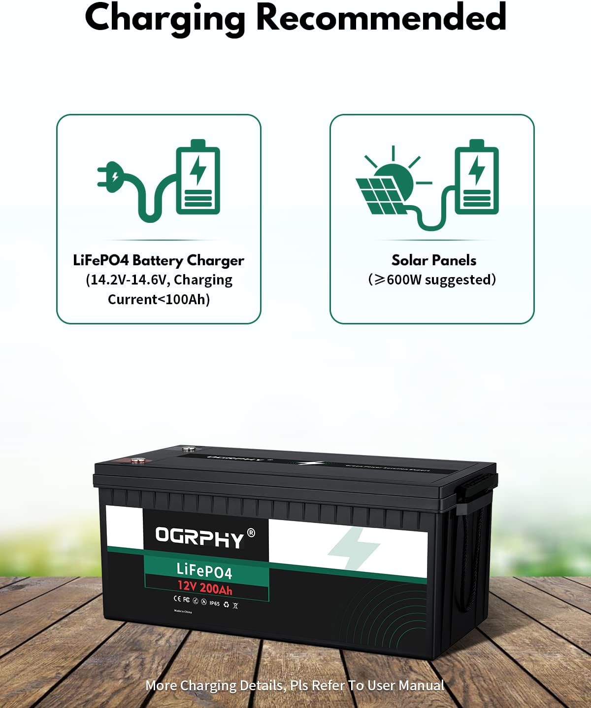 OGRPHY 12V 200Ah LiFePO4 Battery, 2560Wh Grade A Cells Deep Cycle Battery