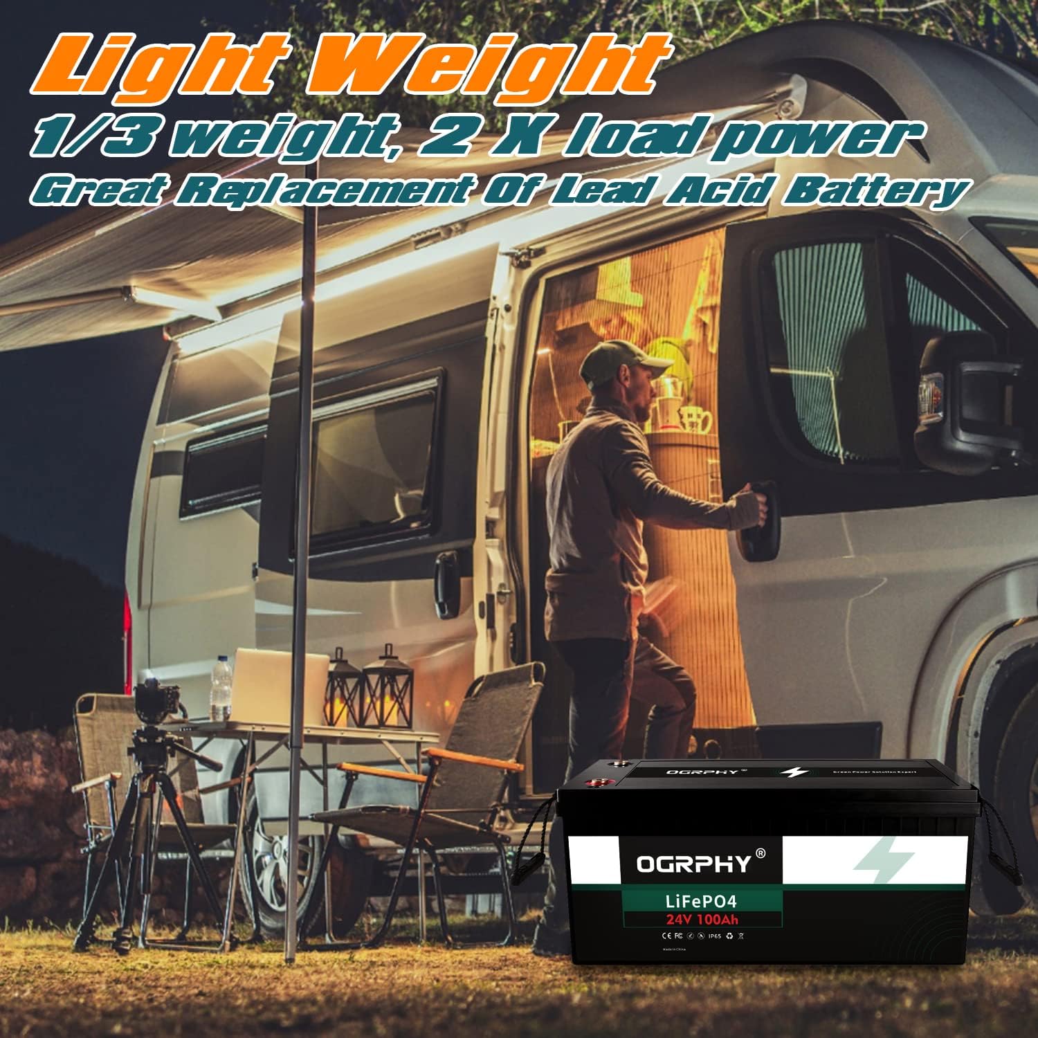 OGRPHY 24V 100AH LiFePO4 Battery, 2560Wh Grade A Cells Deep Cycle Battey