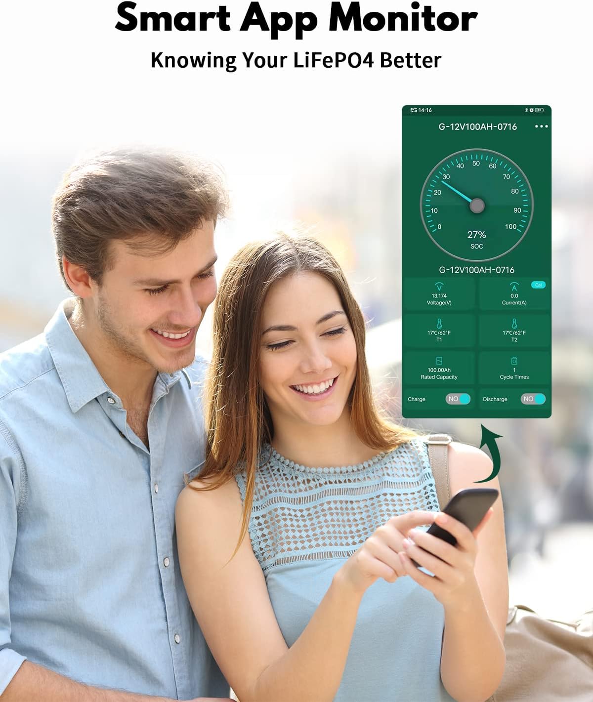 OGRPHY 12V 100Ah LiFePO4 Battery with Bluetooth, Grade A Cells Deep Cycle Lithium Battery with 100A Low Temperature Self Heating BMS