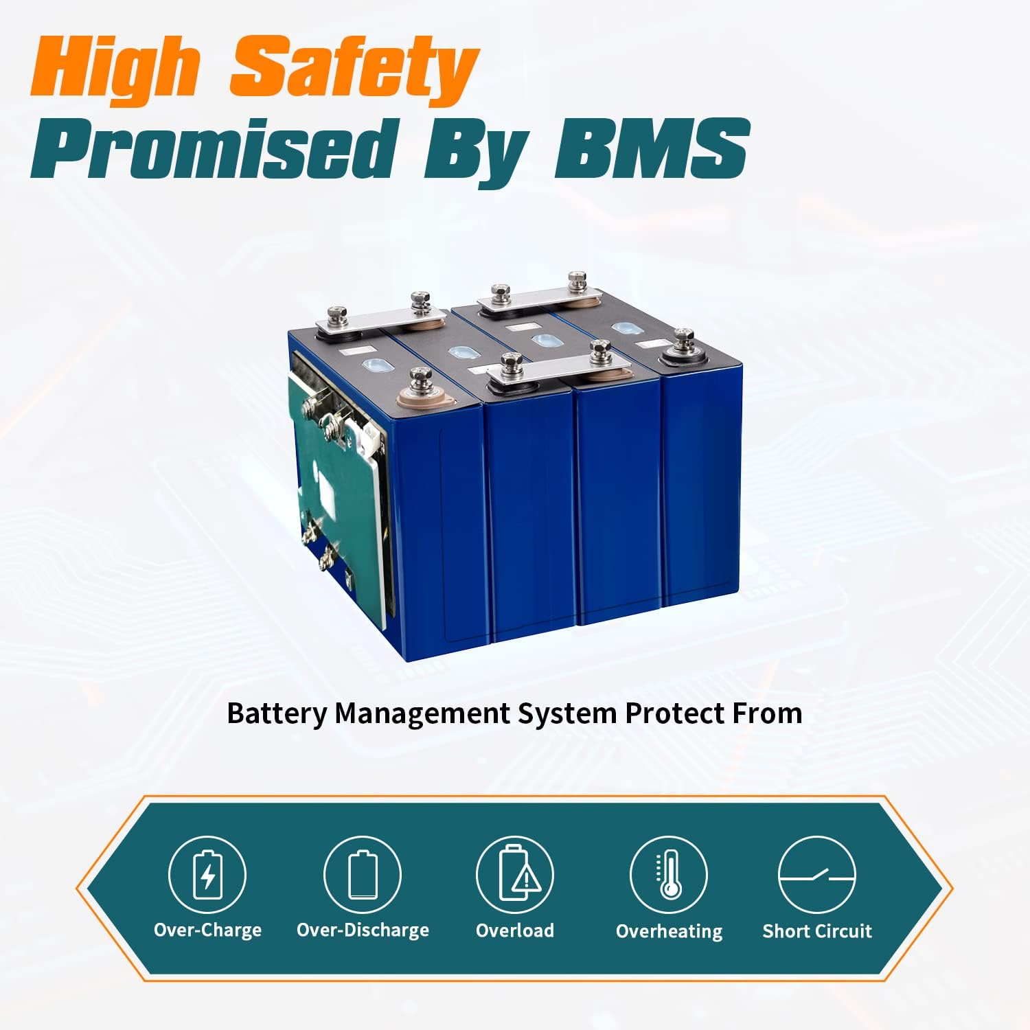 OGRPHY 12V 100Ah Deep Cycle LiFePO4 Battery with BMS ensures safety performance and is equipped with multiple protections internally.