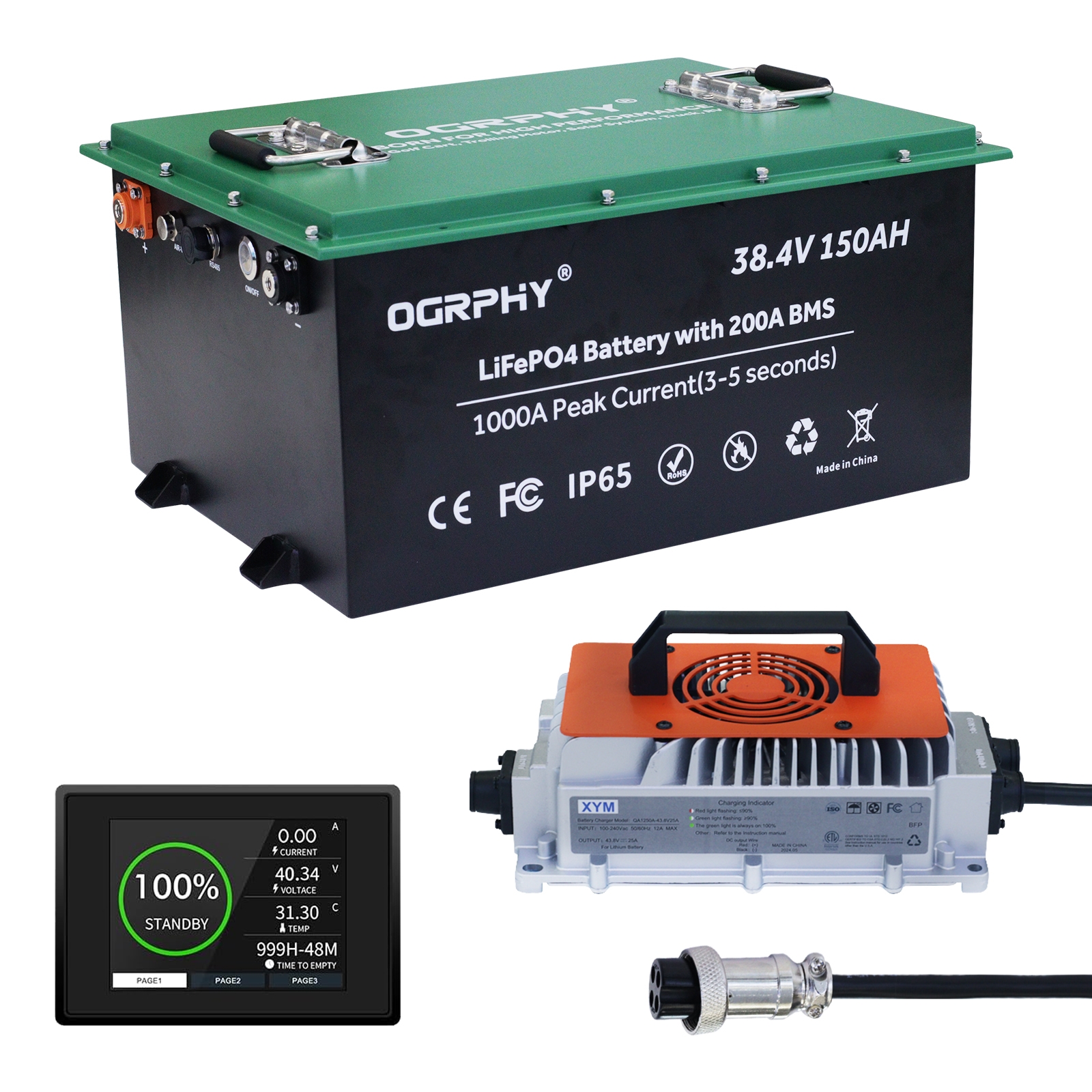 OGRPHY 36V150AH Golf Cart lithium Battery with Touch Monitor &Mobile App