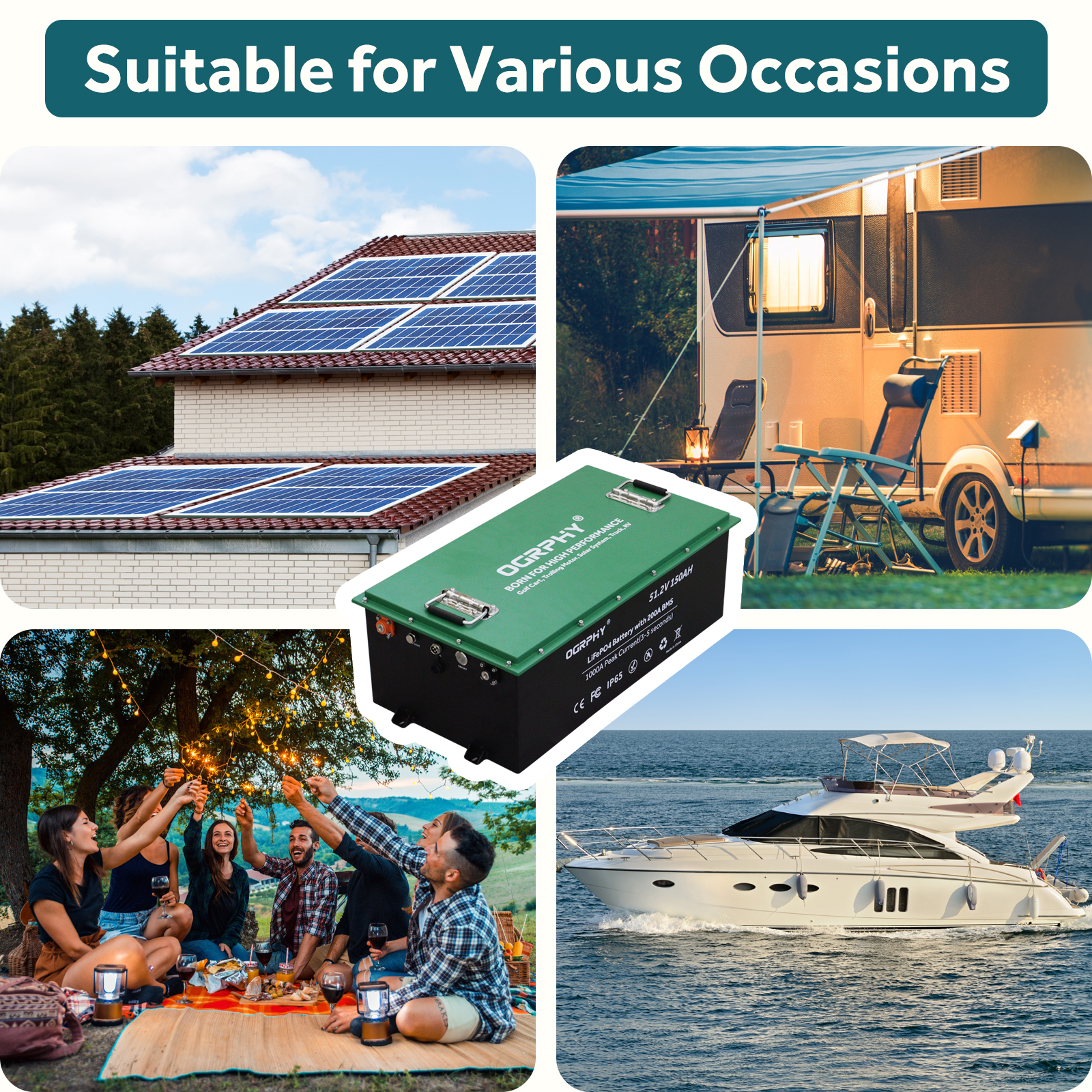 OGRPHY 48V150AH Golf Cart lithium Battery with Touch Monitor &Mobile App