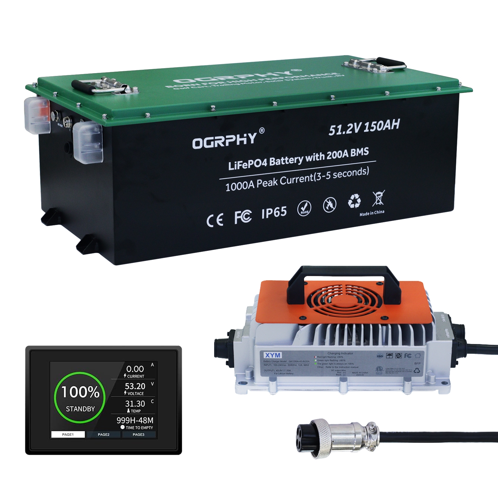 OGRPHY 48V150AH Golf Cart lithium Battery with Touch Monitor &Mobile App