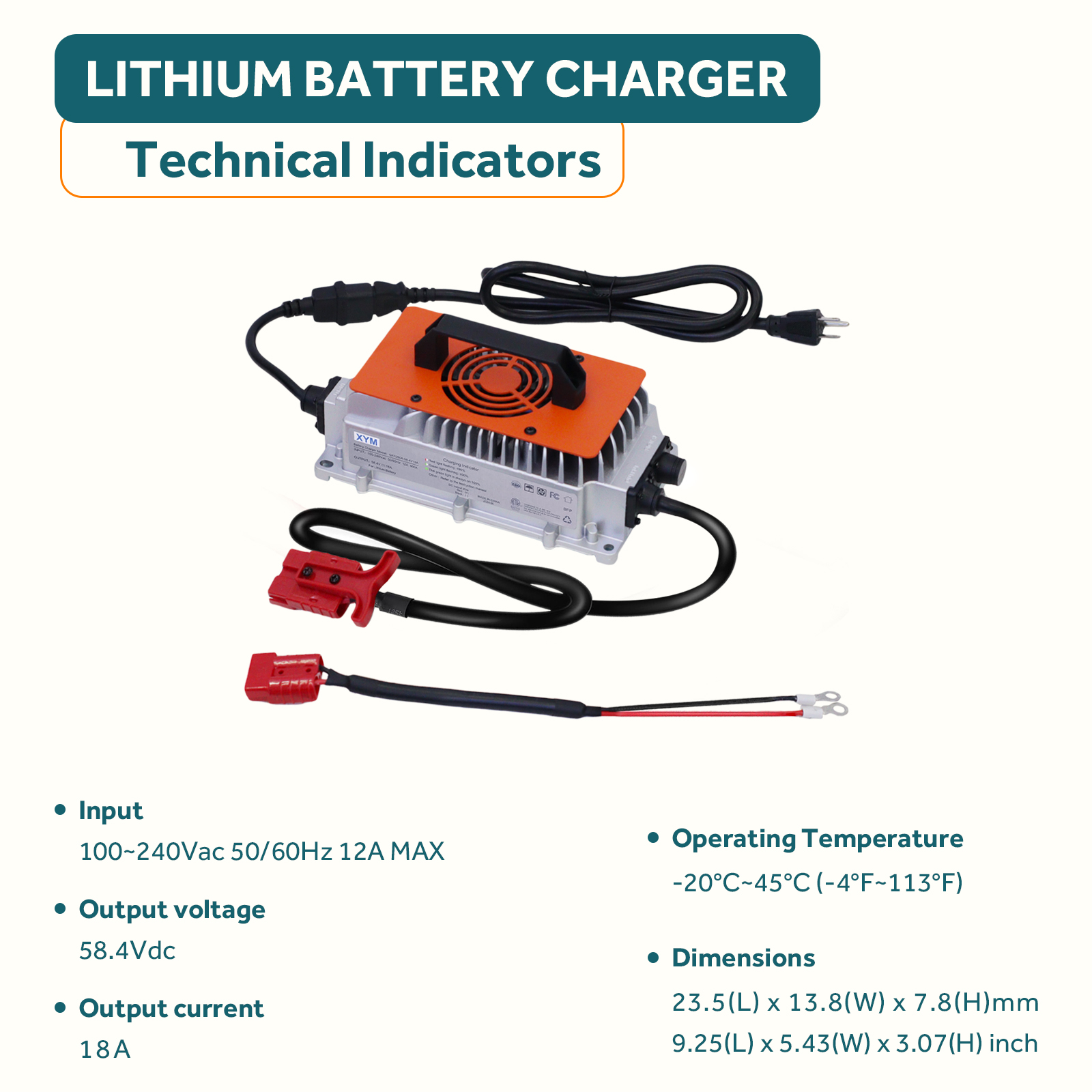 OGRPHY 48V 18A Lithium Battery Charger, Including 0V Charging Function,fast charging